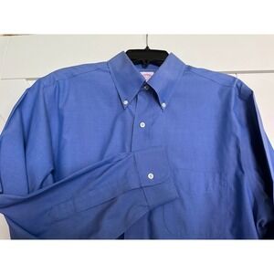Brooks Brothers Mens Button Down Shirt Blue Reg Fit Non Iron Cotton Sz 15 1/2 32